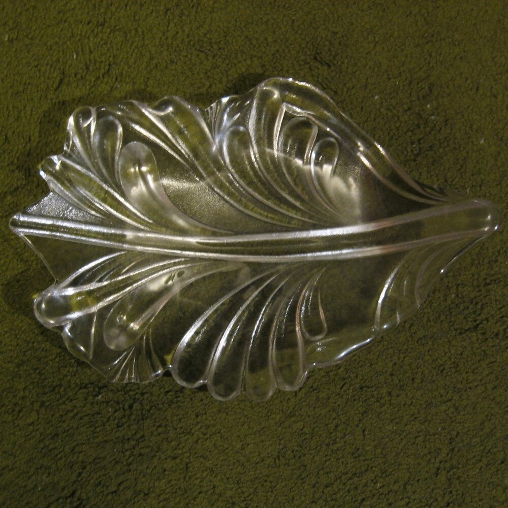 Glass Leaf Shaped Serving Platter 17 inches long
